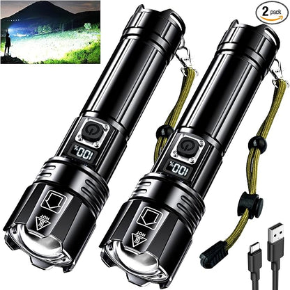 AKNEAR Rechargeable LED Flashlight High Lumens, Super Bright Flashlights with Zoomable & USB C Rechargeable & 5 Light Mode & IPX7 Waterproof, Powerful Flash Light for Home, Hiking, Camping