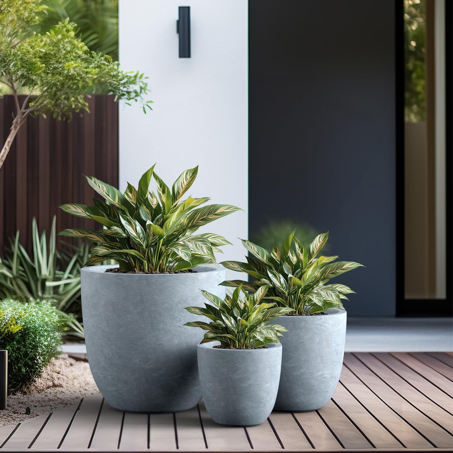 Kante Round Concrete Planter Set of 3, Large Outdoor Indoor Plant Pots with Drainage Hole, 10/14/18-Inch Diameter Flower Pots for Patio, Garden and Home, Slate Gray