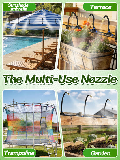 49ft Drip Irrigation System - Includes 15pcs 360° Adjustable Copper Nozzles, 5/16" PE Tubing, 1/2" & 3/4" Faucet Adapters, Automatic Garden Watering Sprinkler System Kit for Raised Bed Plants Lawn