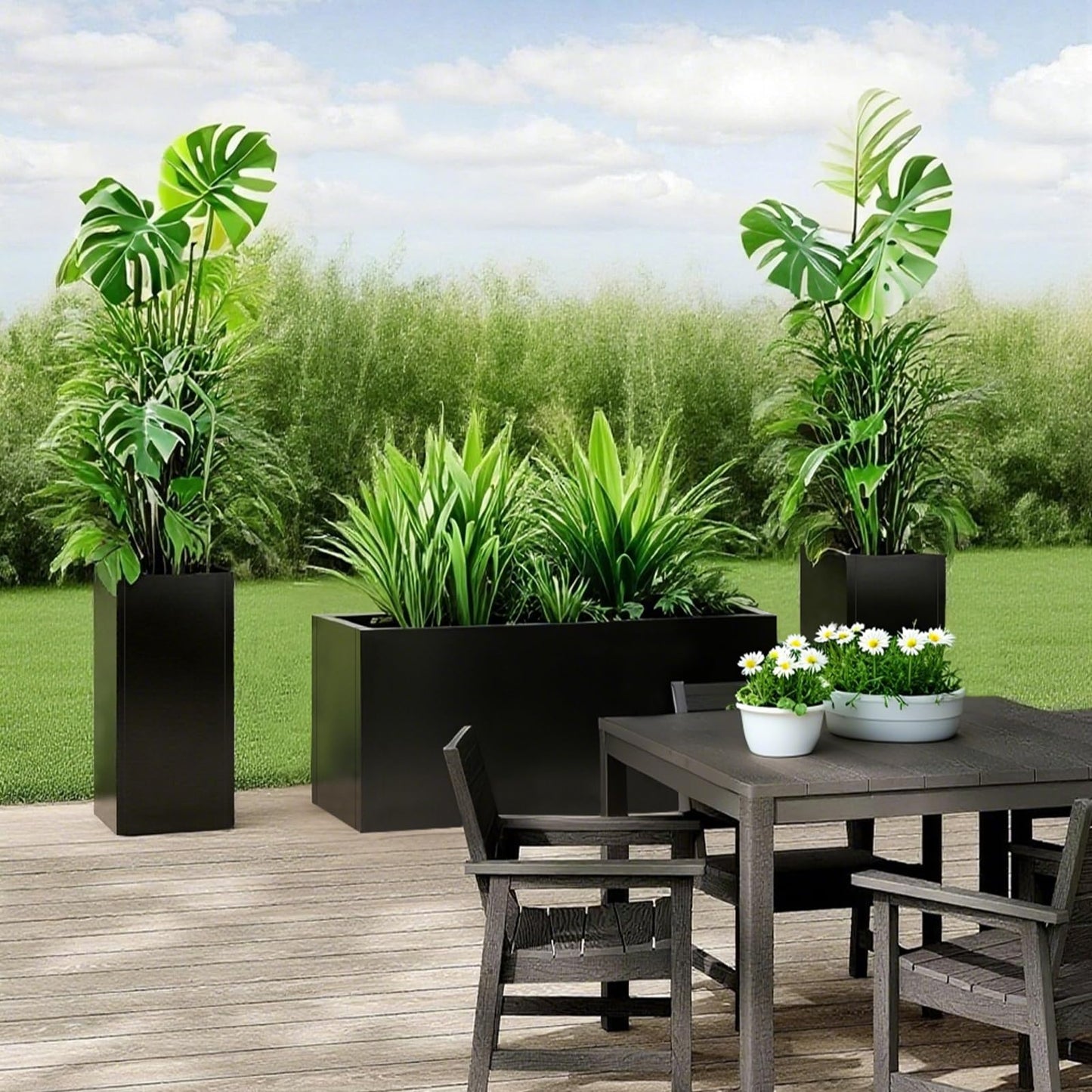 GZLVSOW Galvanized Steel Planter Black Metal Outdoor Planter 32" L x 12" W x 16" H Metal Heavy Planters Box Indoor & Outdoor, Commercial & Residential (32 x 12 x 16,Black)