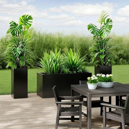 GZLVSOW Galvanized Steel Planter Black Metal Outdoor Planter 32" L x 12" W x 16" H Metal Heavy Planters Box Indoor & Outdoor, Commercial & Residential (32 x 12 x 16,Black)