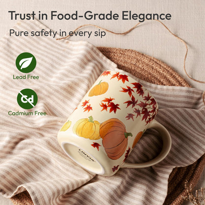 LINVIA Garden Mug, 18 oz Large Floral Coffee Mug with Big Handle, Ceramic Porcelain Tea Cup, Microwave Dishwasher Safe (Fall, Halloween Pumpkin)