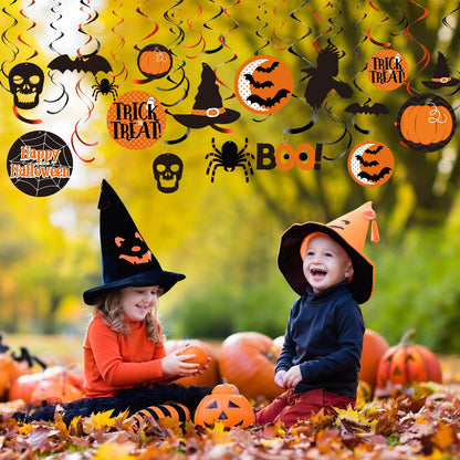 Blulu 50 Pcs Halloween Ceiling Decorations Halloween Hanging Swirl Witch Bat Boo Pumpkin and Spider Trick Foil Swirl Hanging Decorations Streamers Ceiling for Home Indoor Outdoor Party Office
