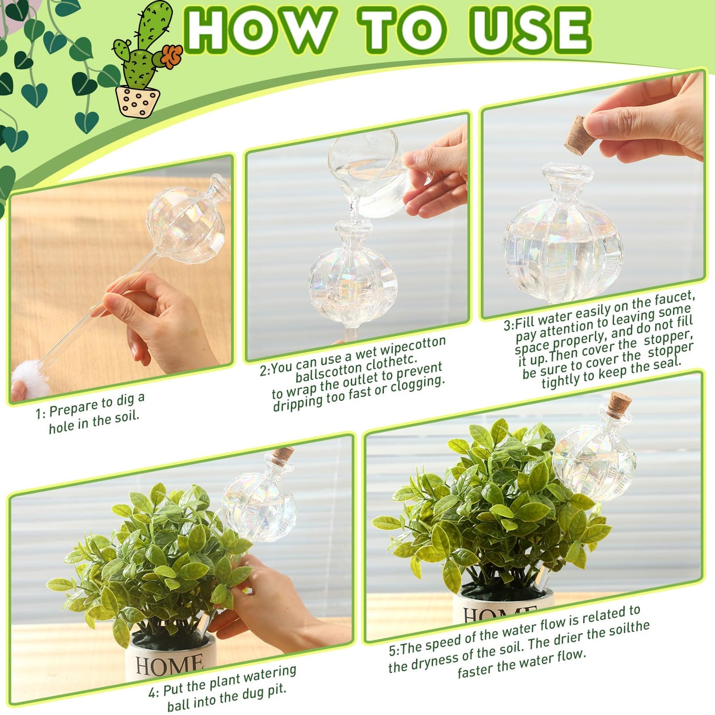6 Pcs Plant Watering Globes Self Watering Globes Cactus Self Watering Planter Insert Automatic Plant Watering Devices Glass Plant Watering Bulbs for Summer Indoor and Outdoor Plants(Mixed Color)