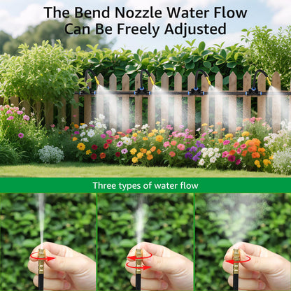 Bluepro Drip Irrigation System 100FT 1/4", 2026-Upgrade Garden Sprinkler Kit with 16PCS 360° Adjustable Copper Nozzles, Automatic Misting Watering System for Raised Beds, Greenhouse, Lawn, Patio, Yard