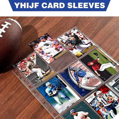 100 Pack 9 Pocket Card Sleeves Binder Sheets, Holds 1800 Cards, Trading Card Sleeves for 3 Ring Binder, Protective Pages Sheets for Baseball, Football, Business, Game Cards