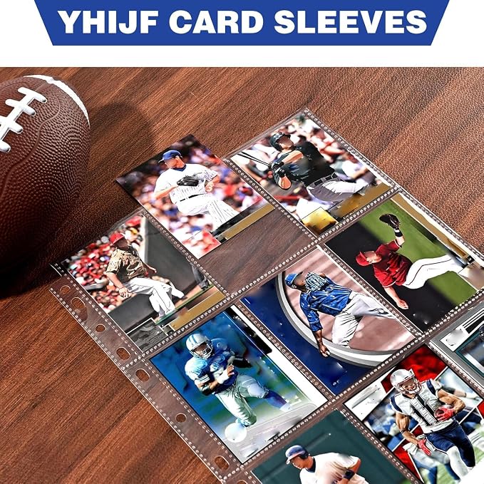 50 Pack 9 Pocket Card Sleeves Binder Sheets, Holds 900 Cards, Trading Card Sleeves for 3 Ring Binder, Protective Pages Sheets for Baseball, Football, Business, Game Cards
