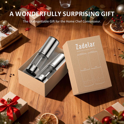 Rechargeable Electric salt and pepper grinder set with Storage Base,Automatic Refillable Salt and Pepper Shakers with LED Display,Upgraded Large Capacity,External Adjustable Coarseness for Mom Gifts