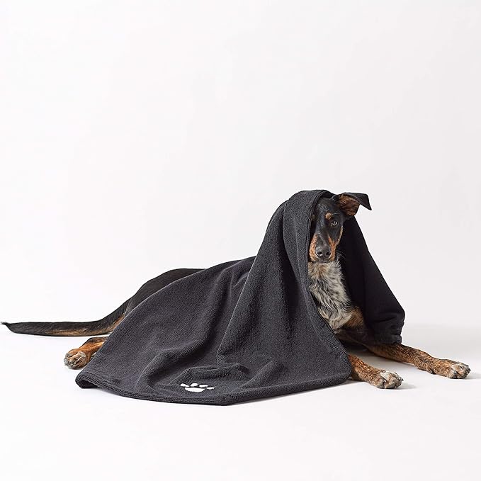 Bone Dry Pet Grooming Towel Collection Absorbent Microfiber X-Large, 41x23.5, Embroidered Black (Pack of 12)