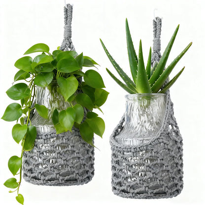 HOREAKHJ Macrame Wall Plant Hanger, Hanging Planter Basket Holder, Wall Planters for Indoor Plants, for Up to 6 Inch Pot (Grey, 6-Inch)