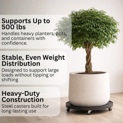 16" Rolling Plant Caddy with Drain Hole, Heavy Duty Plant Dolly with Wheels & Locking Wheel, Indoor Outdoor Planter Base for Pots, Round Plant Tray, Gray Mist, Supports 500 lbs