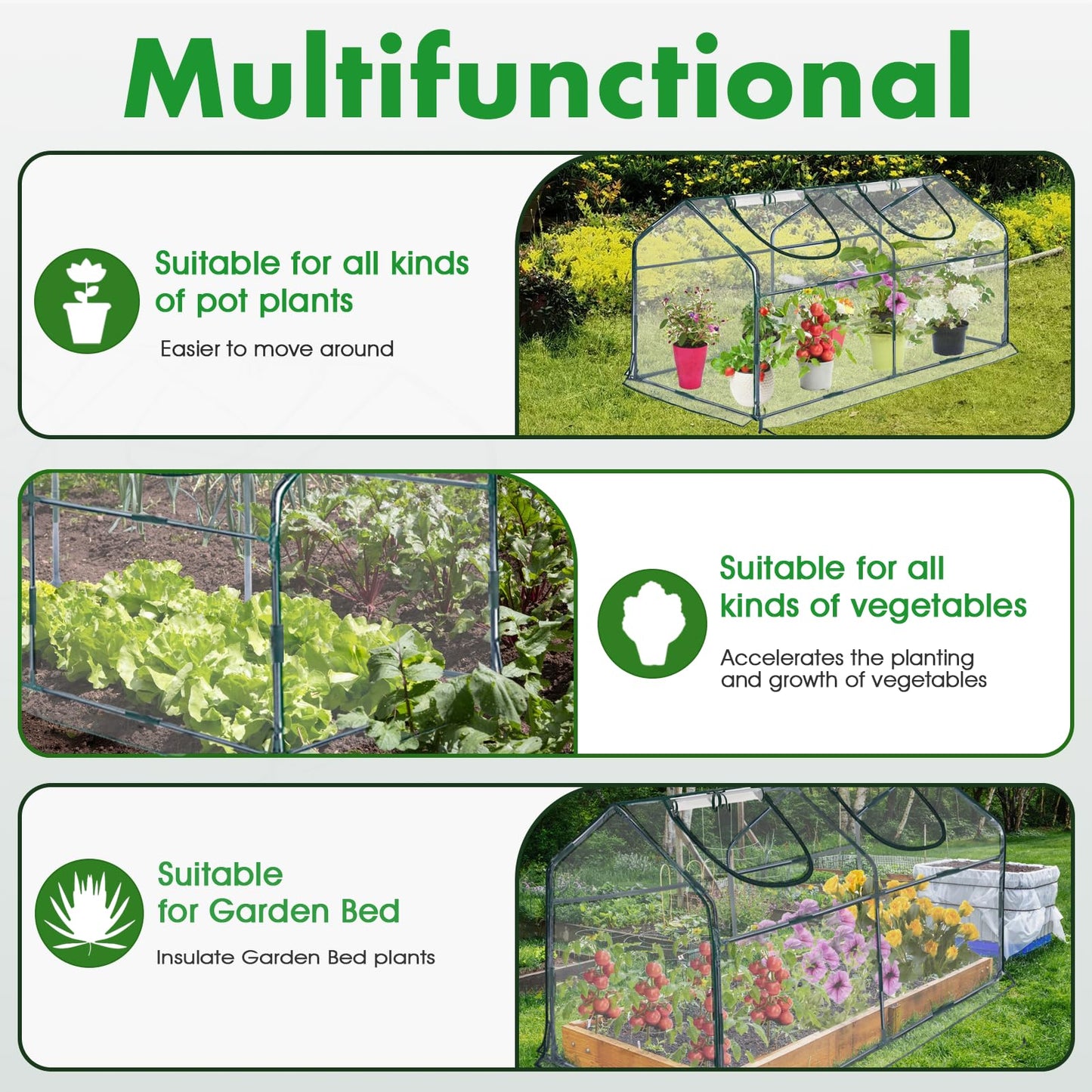 KBOROVER Mini Greenhouse for Outdoor,Portable Small Tunnel Greenhouses for Outdoors with Roll up Zipper Door for Gardening Plant,UV Waterproof Cover with 8 Ground Stakes (Clear, 71" x 36" x 36")