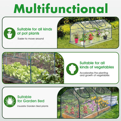 KBOROVER Mini Greenhouse for Outdoor,Portable Small Tunnel Greenhouses for Outdoors with Roll up Zipper Door for Gardening Plant,UV Waterproof Cover with 8 Ground Stakes (Clear, 71" x 36" x 36")