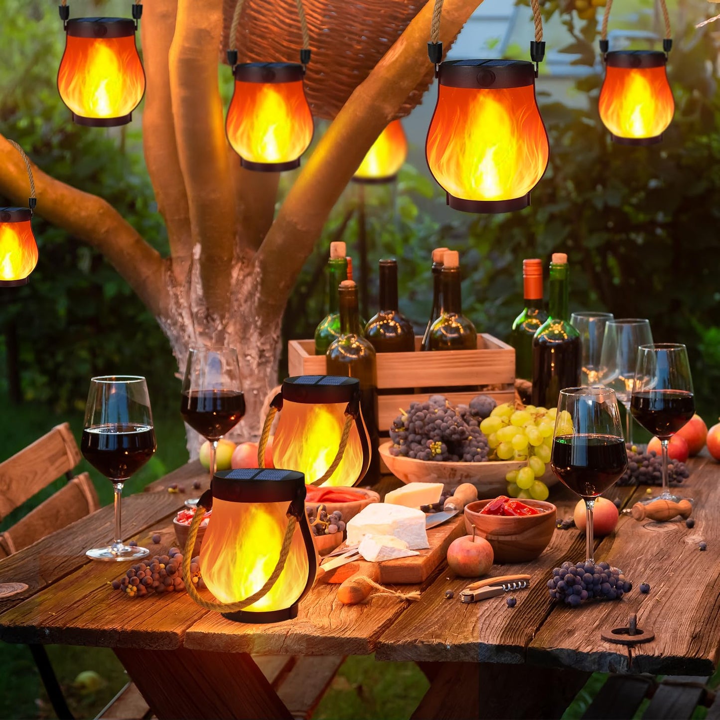 Solar Lanterns Outdoor Waterproof, 2 Pack Hanging Solar Lights for Outside, Flickering Flame Hanging Lanterns, Dual Charging USB/Solar Powered Outdoor Lanterns for Porch Yard Garden Patio Decor