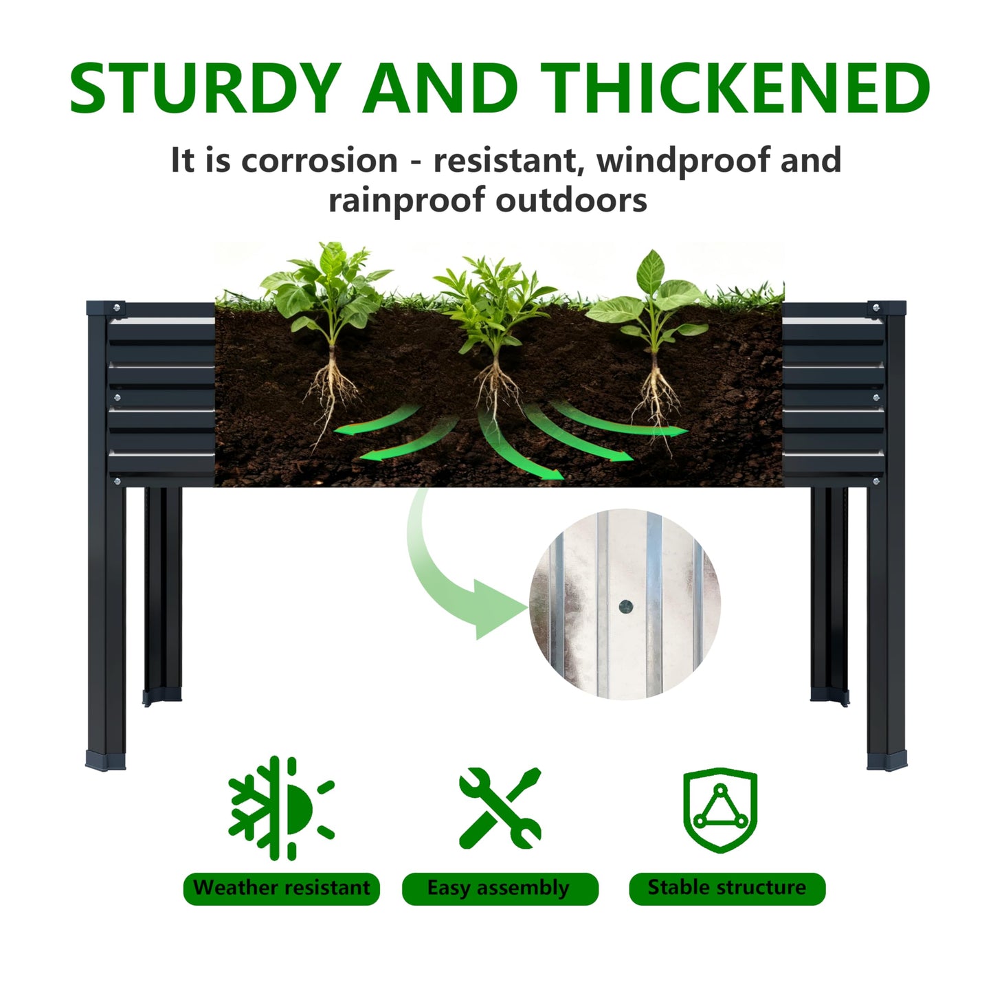 Vengarus Galvanized Raised Garden Bed Outdoor with Legs,48×18×30in Metal Elevated Raised Planter Box for Backyard, Patio, Balcony, 300lb Capacity,Black(2PCS)