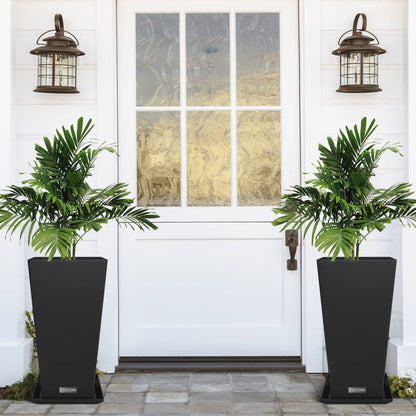 Elevens Outdoor Planter Larger Flower Pots Indoor Taper Garden V-Shape Tall Planters 28 inches Garden Pots Planter with 2 Trays - Black（2 Packs）, 28"-2 Pack (A-GE01002)