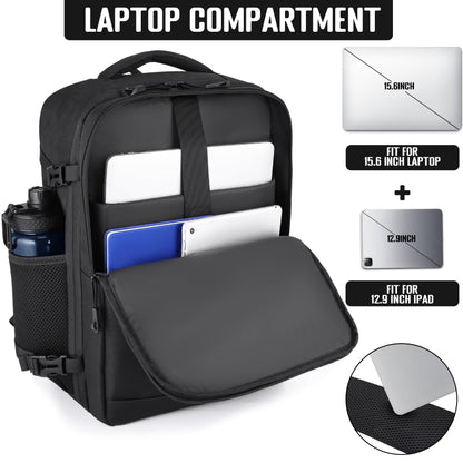 HILOMON Black Travel Backpack for Men Women, TSA Approved Personal Item Size 18x14x8 Under Seat Backpack for Airplanes 15.6inch Laptop 30L Luggage Carry On Bag