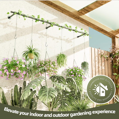 unlumm Plant Hanger Indoor 63 inch, Metal Planters Hanging Rod with 6 Hanging Chains & Hooks, Wall Plant Holder for Indoor Plants, Window, Ceiling, Black, Pots Not Included
