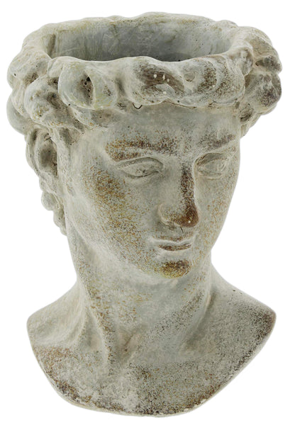 The Bridge Collection Antique Style Old World Greek Statue Head Cement Face Planter Pot