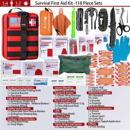 First Aid Kit,Survival Gear Outdoor Tactical Gear Set Military Grade Molle System for Camper Travel Hunting Hiking and Adventures（RED）