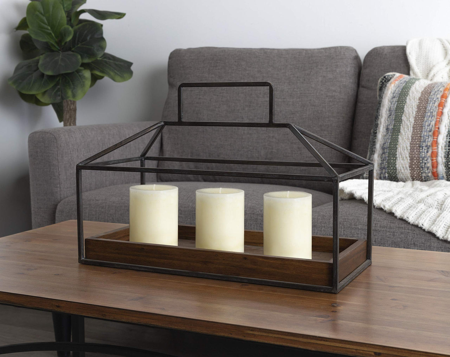 Kate and Laurel Huxley Farmhouse Wood and Metal Tabletop Planter, 16 x 6 x 11.5, Caramel Brown Wood and Iron, Chic Rustic Planter