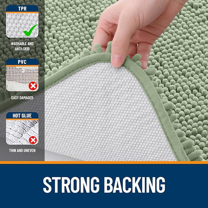 OLANLY Bathroom Runner Rugs 70x24, Soft Absorbent Chenille Bath Rugs, Rubber Backing Quick Dry, Machine Washable Long Bath Mats for Bathroom Floor, Tub and Shower, Home Decor Accessories, Sage Green