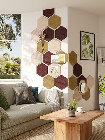 Uoisaiko 8 Pack Hexagon Felt Bulletin Board Tiles - 12" Large Thick Pin Board for Walls with 30 Push Pins, DIY Boards for Office Home School Decor, Aesthetic Hex Cork Board Alternative