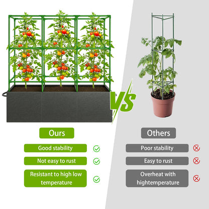 Rovexin 51x17x49 Inch Garden Tomato Cages Planter with 46 Gallon Grow Bags, Square Plant Support Trellis,for Vertical Climbing Plants Vegetables Fruits Flowers Outdoor Gardening Supplies