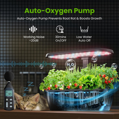litokam Hydroponics Growing System Kit, 15 Pods Indoor Herb Garden with Smart APP & Quiet Pump, 24W LED Light, Auto Timer, Perfect Indoor Garden for Herbs, Vegetables & Flowers, Ideal for Plant Lovers