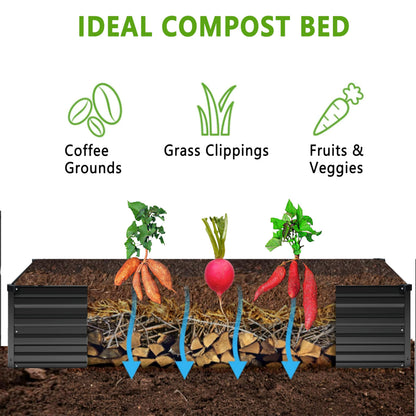 MGNO 2pcs 8x2x1FT Galvanized Raised Garden Bed-Outdoor Planter Box for Vegetables-Metal Garden Bed,Rectangle Planting Box for Herb,Flower,Black