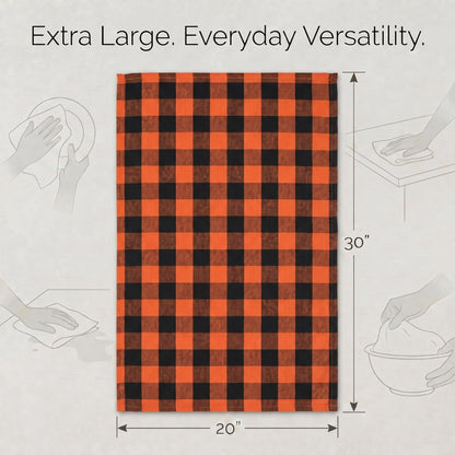 Urban Villa Halloween Kitchen Towels Set of 6 Dish Towels Size 20''x30'' Buffalo Checks Orange/Black 100% Cotton Highly Absorbent Quick Drying Dish Cloths & Dish Towels with Hanging Loop Tea Towels