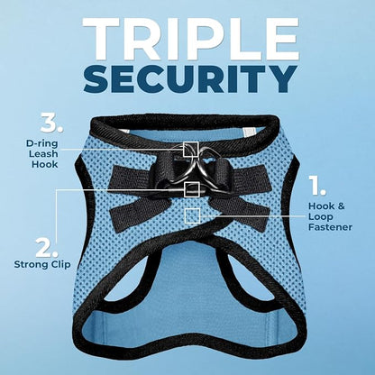 Best Pet Supplies Voyager Step-in Air All Weather Mesh Harness and Reflective Dog 5ft Leash Combo with Neoprene Handle, for Small, Medium and Large Breed Puppies - Baby Blue/Black Trim, Small