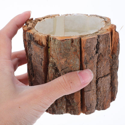 ARTIBETTER Rustic Bark Flower Pot, Natural Tree Bark Design; Water-Resistant Planter for Planting Flowers, Garden Decor, Porch or Rustic Wedding Decoration