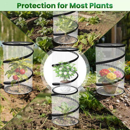 Erinaik 4 Pack Pop up Plant Guard Covers Tent from Animals White, 19.6" x 11.8" Foldable Plant Protectors Mesh Net, Garden Plant Enclosure Protection Cage with Stakes & Carry Bag for Outdoor Plants