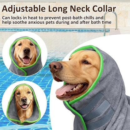 Soft Dog Bathrobe Fast Drying Dog Coat, Super Absorbent Dog Towels for After Bath, Microfiber Pet Robe Adjustable Collar & Belly Warm Keeping Dogs Coat for Pet Dogs & Cats (Grey, Large)