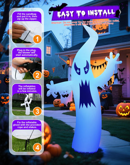 LZLXXLZL 8.7FT Halloween Inflatable Ghost Outdoor Decoration, Scary Yard Decor with LED Light, Built-in Blower & Stakes for Holidays Outdoor Garden House Party
