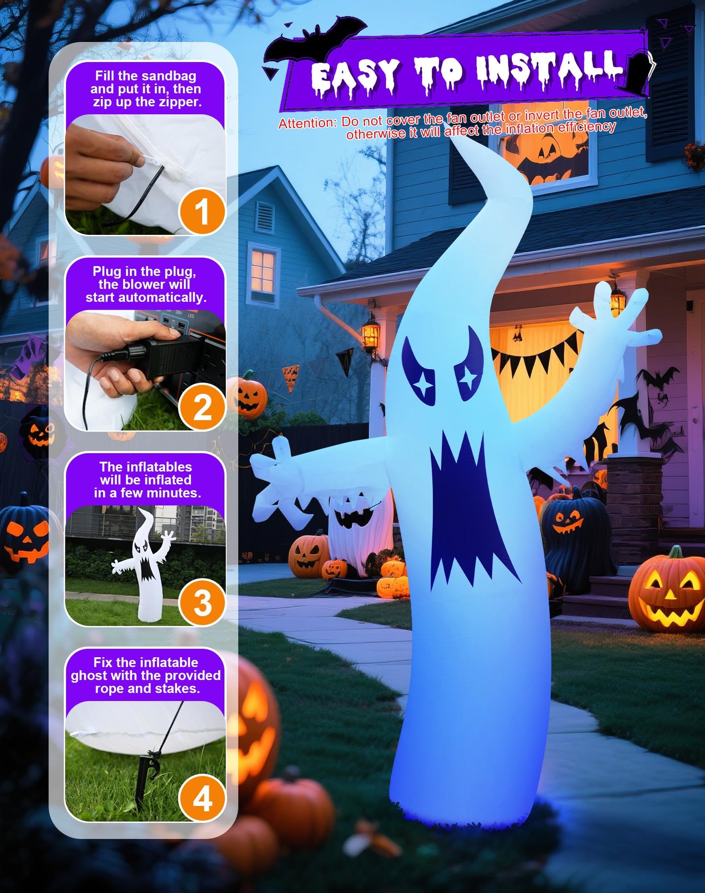 LZLXXLZL 8.7FT Halloween Inflatable Ghost Outdoor Decoration, Scary Yard Decor with LED Light, Built-in Blower & Stakes for Holidays Outdoor Garden House Party