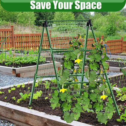 JK-GMTE Cucumber Trellises A Frame Plant Supports Green Trellis for Cucumber, Climbing Plants Vegetables Flowers (Green) 47x15in
