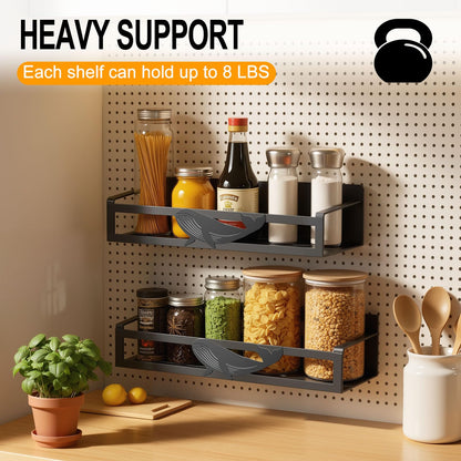 AURIKAR Magnetic Spice Rack for Refrigerator, 4-Pack Metal Seasoning Organizer for Kitchen Storage Organization, Magnetic Shelf for Fridge Space Saving Spice Organizer, Black