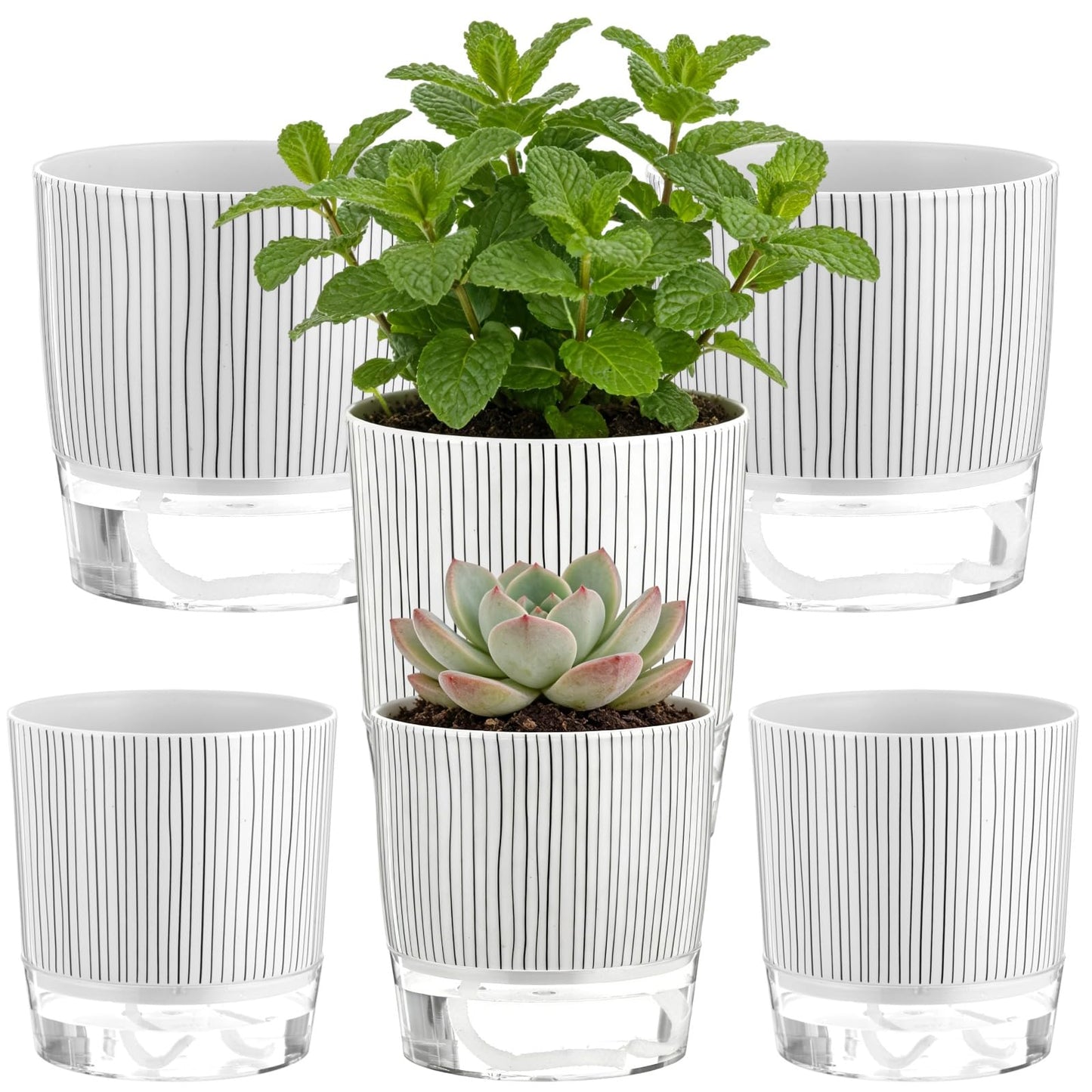 NIMBLOOM 6 Pcs Self-Watering Plant Pots, Plastic Flower Pots with Wick Rope & Reservoir for Indoor Plants, African Violet Planters for Desk, Windowsill, Garden