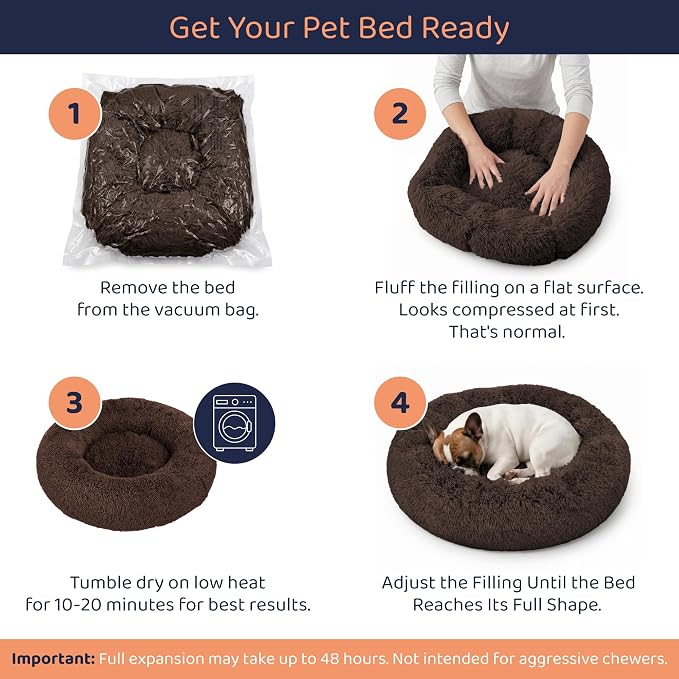 Donut Dog Bed - Premium Comfort for Anxiety Relief - Fluffy & Calming Design with Ultra-Plush Support | Cozy Round Dog Bed with Super Soft Circle Style (Coffee, Medium)