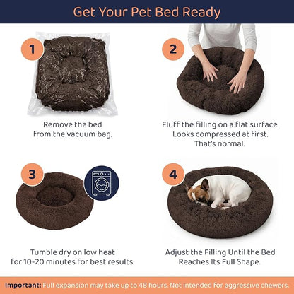 Donut Dog Bed - Premium Comfort for Anxiety Relief - Fluffy & Calming Design with Ultra-Plush Support | Cozy Round Dog Bed with Super Soft Circle Style (Coffee, Medium)
