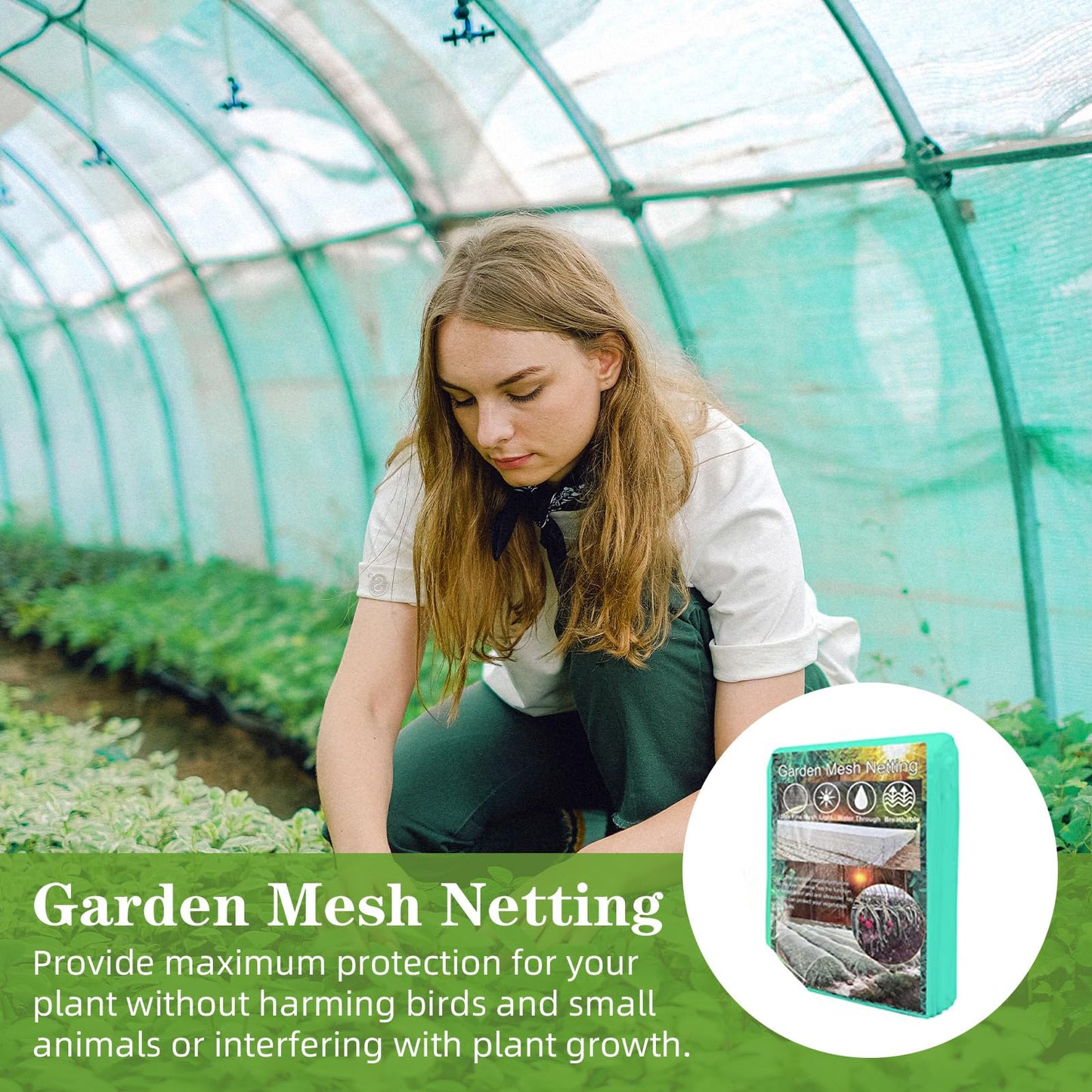 10 x 33FT Garden Mesh Netting, Ultra Fine Mesh Protection Netting Plant Covers Greenhouse Row Cover Raised Bed Screen Barrier Net for Vegetable Fruits Flowers Trees Crops, Green