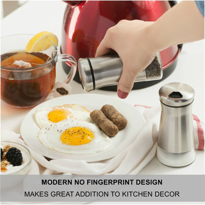 Salt and Pepper Shakers Set with Adjustable Pour Holes by CHEFVANTAGE - Stainless Steel