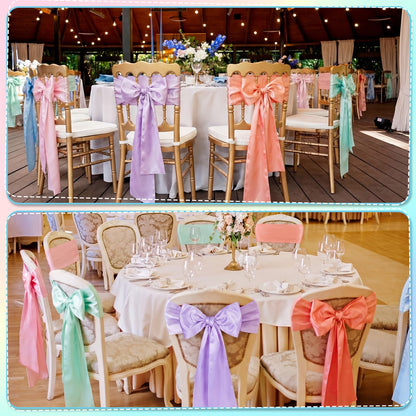 Tegeme Pastel Chair Sashes Bows Satins Soft Chair Ribbon Sashes Wedding Aisle Church Bows Decor for Wedding Banquet Party Easter Garden Events Decoration (10 Pcs,7" X 108")