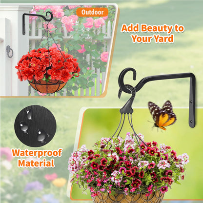 ROPCIA Plant Hangers Outdoor 4 Pack 10 Inch Metal Hanging Plant Bracket Metal Hanging Plant Hooks Indoor, Wall Hooks for Hanging Plants, Bird Feeder, Flower Basket, Wind Chimes Black (4PCS)