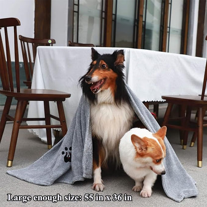 Dogvingpk Extra Large Dog Towel 2 Pack, Super Absorbent Soft Quick Drying Microfiber Pet Bath Towels for Large & Medium Dogs (XL-55" * 36", Grey and Brown)