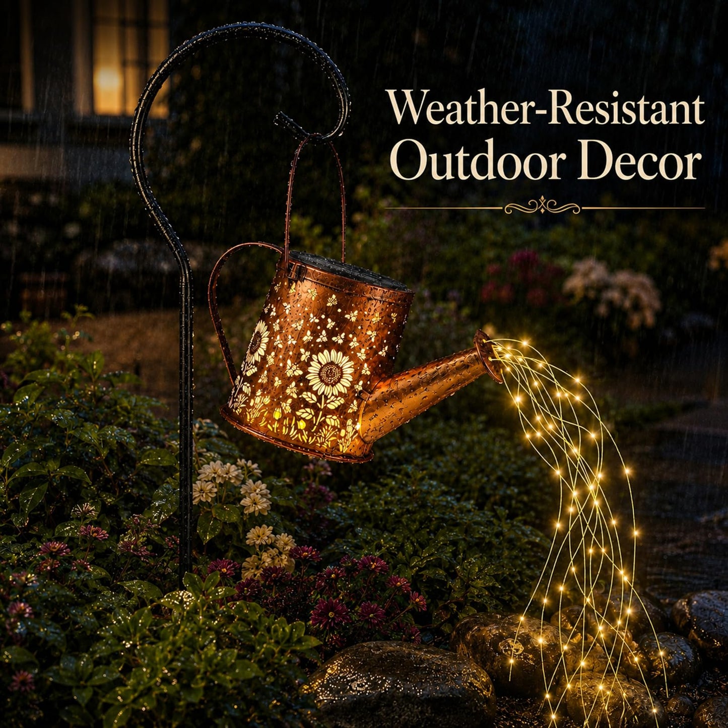 Solar Watering Can Light, Solar Powered Hanging Lantern Landscape Lights, Decorative Garden for Yard Waterproof Garden Decor, Gifts for Mom, Grandma（Sunflower + Bee）