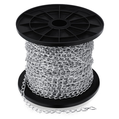 Yaocom 50 ft Galvanized Steel Hanging Jack Chain Silver Metal Link Chain Roll Spool for Light Fixture, Bird Feeders, Overhead Lights, Artworks, Flowerpots(1.3mm)