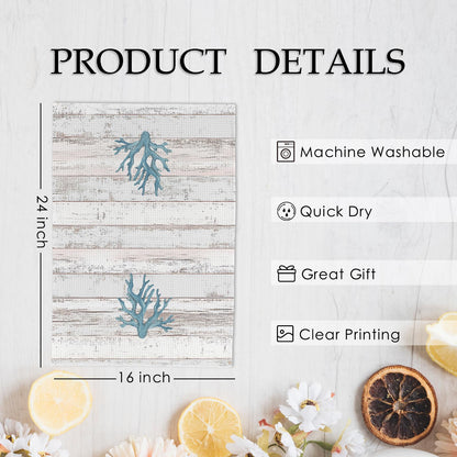 KFXHANGD Beach Coastal Kitchen Towels and Dishcloths Set of 4, Lake House Nautical Beachy Dish Towels, Starfish Seahorses Coral Seashell Decorative Hand Tea Towel for Bathroom Kitchen, 16x24 Inches